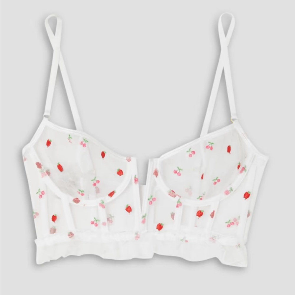 LE PETIT TROU Pomme Embroidered Tulle Underwire Balconette Bra - Women’s Medium